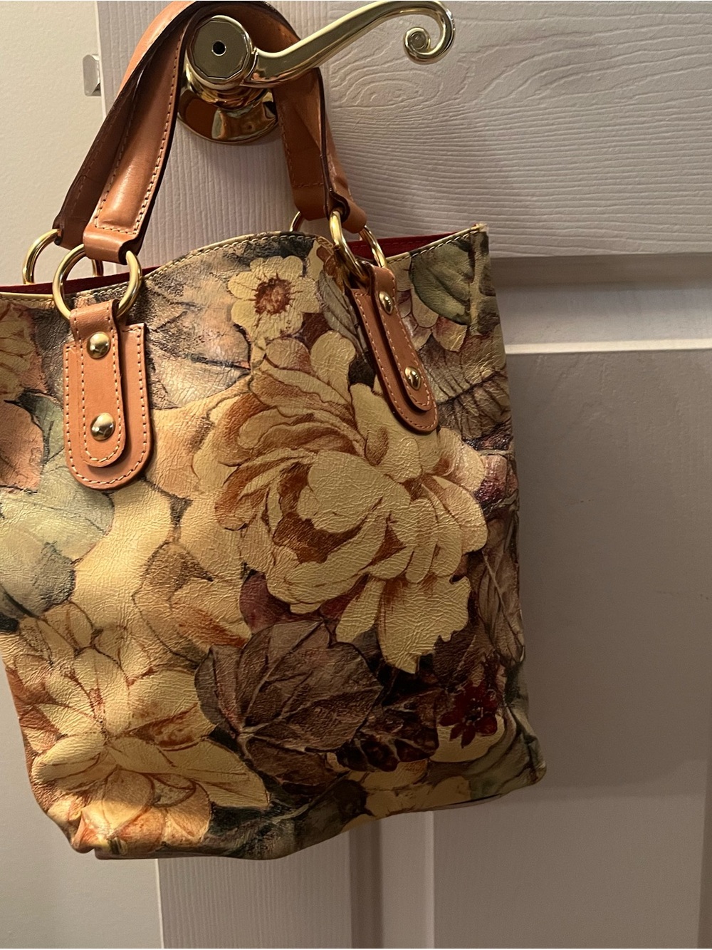 Maurizio Taiuti Floral Satchel in Yellow, Tan and Brown